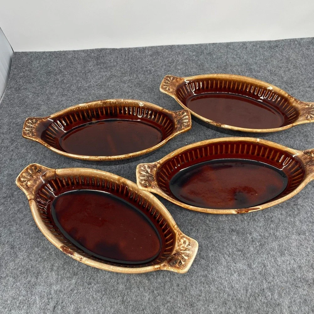 Vintage McCoy 7033 Brown Drip Au Gratin Casserole Dish Set of 4 Mid Century